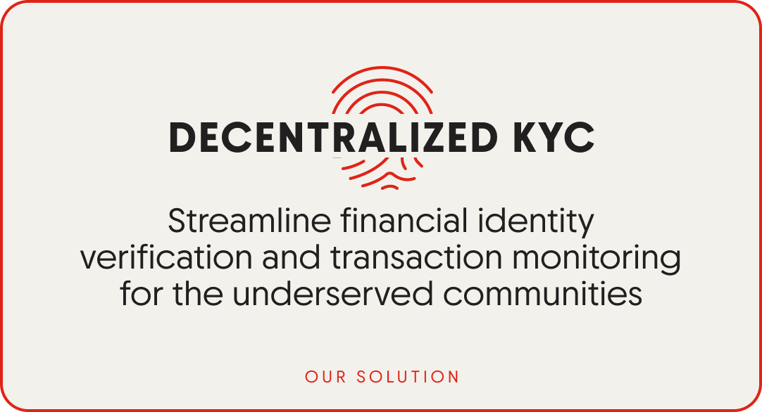 DECENTRALIZED KYC, Streamline financial identity verification and transaction monitoring for the underserved communities, OUR SOLUTION