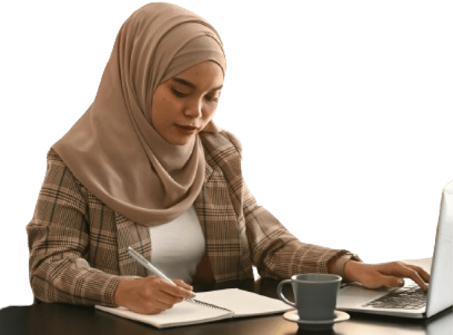 A lady working on a laptop